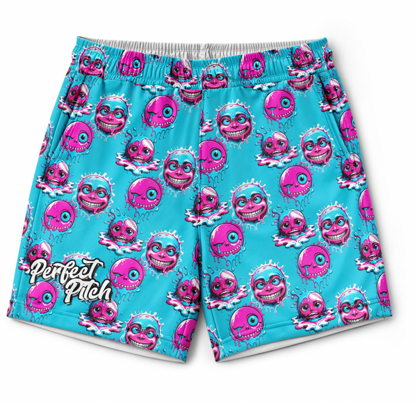 Perfect Pitch 5.5" Inseam Baseball Shorts Melting Baseball Faces