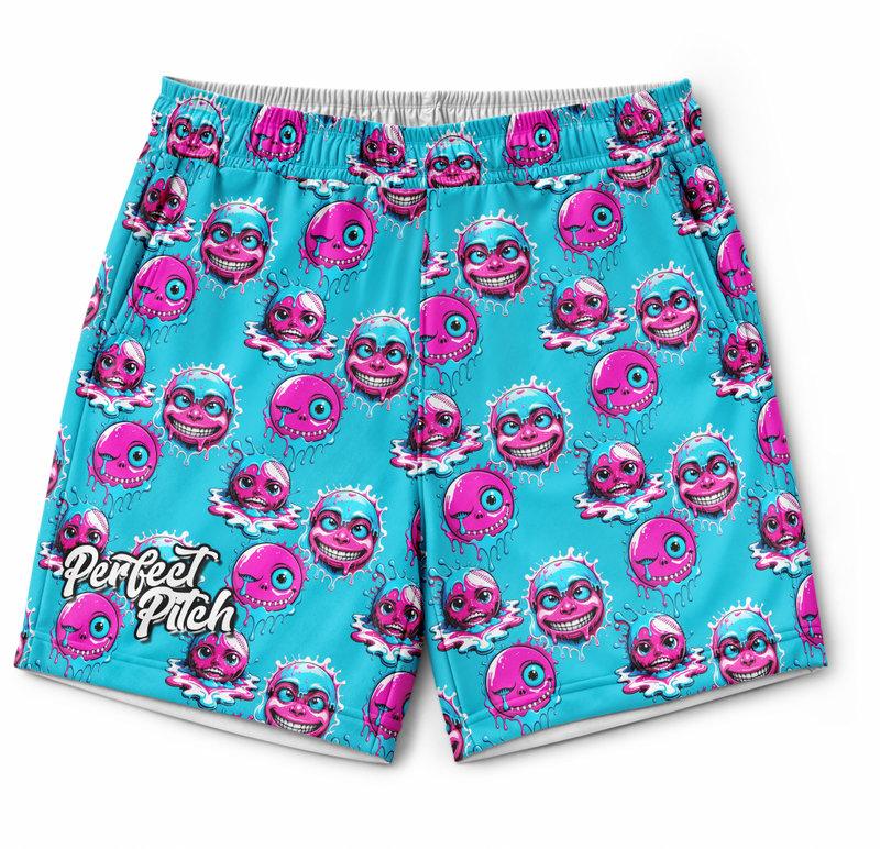 Perfect Pitch 5.5" Inseam Baseball Shorts Melting Baseball Faces
