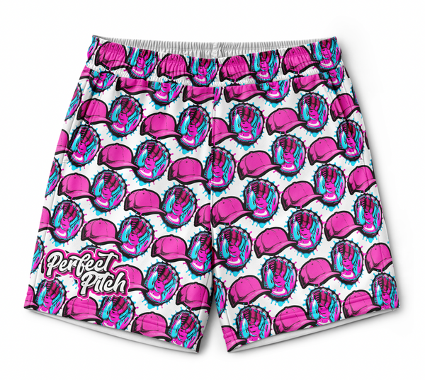 Perfect Pitch 5.5" Inseam Baseball Shorts Hat Gloves White
