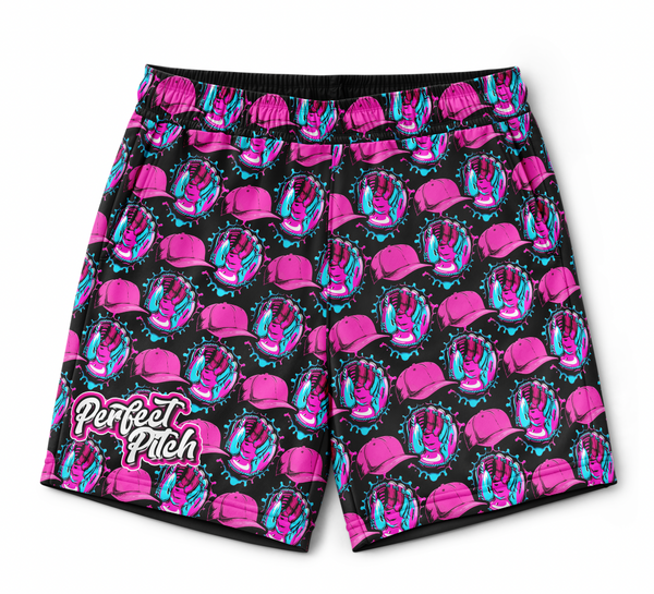 Perfect Pitch 5.5" Inseam Baseball Shorts Hat Gloves Black
